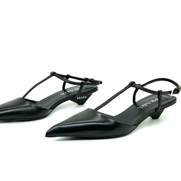 PRADA Modellerie Pointed Toe T Strap Ballerina Ballet Pumps Kitten Heels - Picture 13 of 15